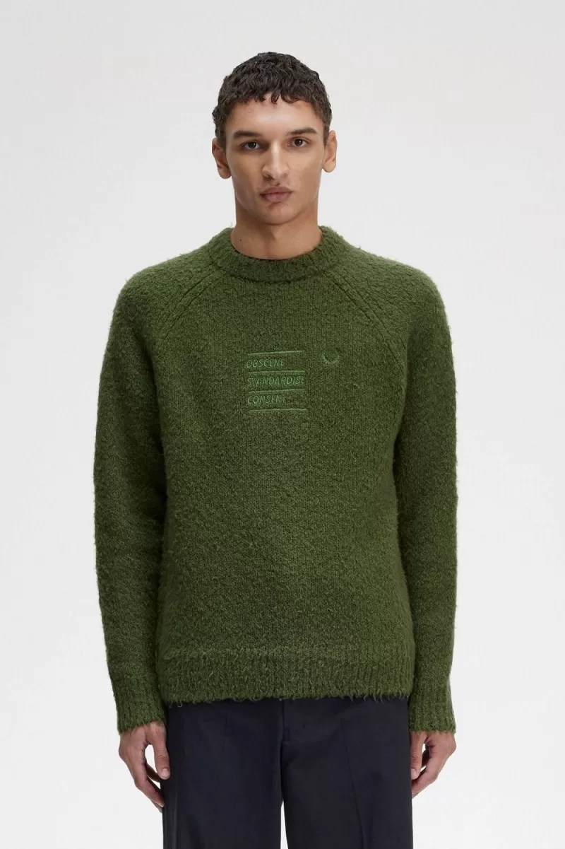 Fred Perry Textured Knitted Men’s Jumper Chive Green PYCZQ7492 Fred Perry Textured Knitted Men’s Jumper Chive Green PYCZQ7492
