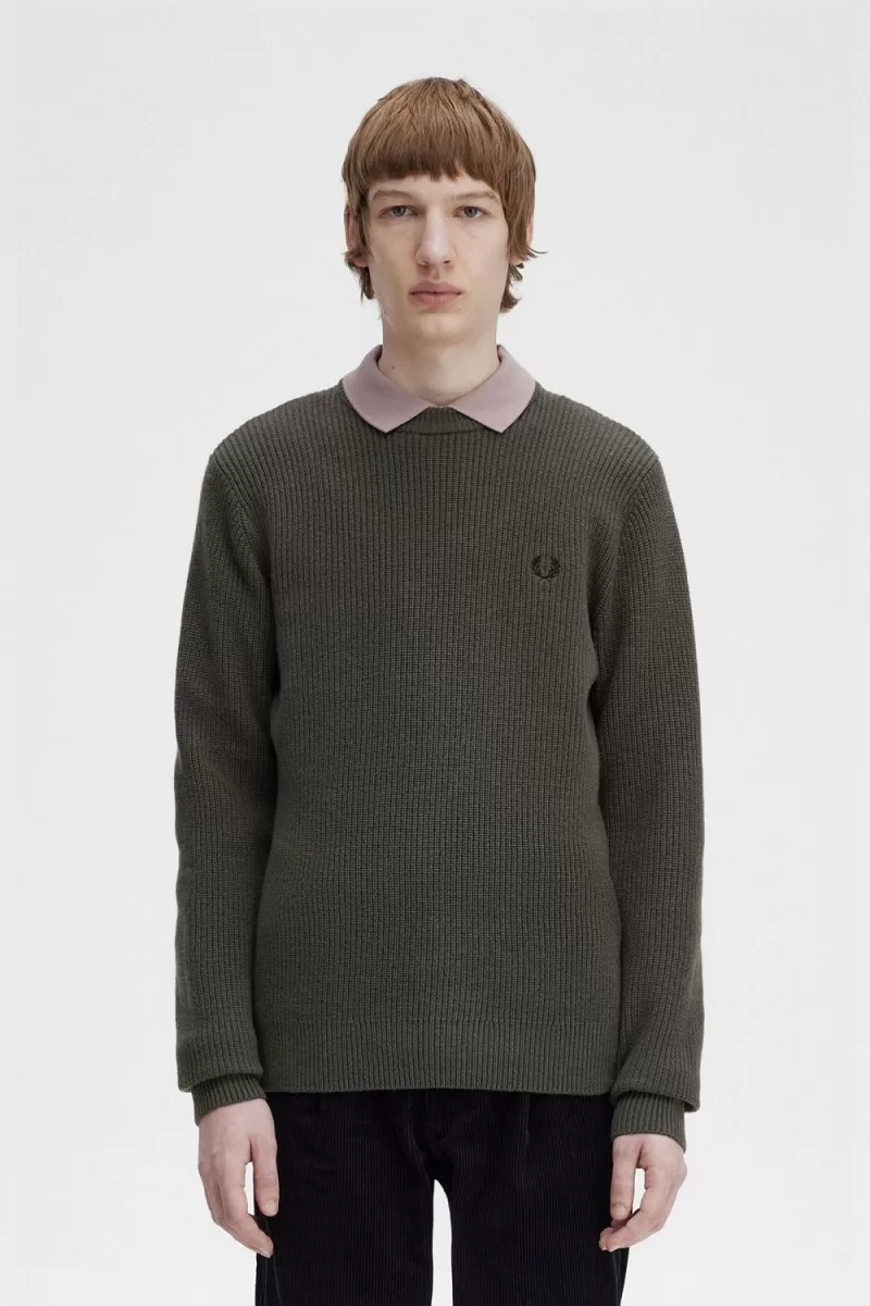 Fred Perry Textured Lambswool Men’s Jumper Field Green CENJW1796 Fred Perry Textured Lambswool Men’s Jumper Field Green CENJW1796