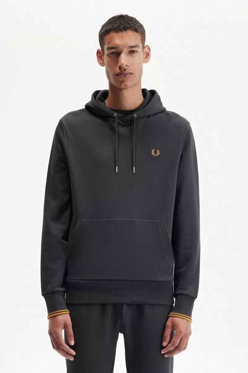 Fred Perry Tipped Hooded Men’s Sweatshirts Anchor Grey Dark Coffee REAKF1563 Fred Perry Tipped Hooded Men’s Sweatshirts Anchor Grey Dark Coffee REAKF1563