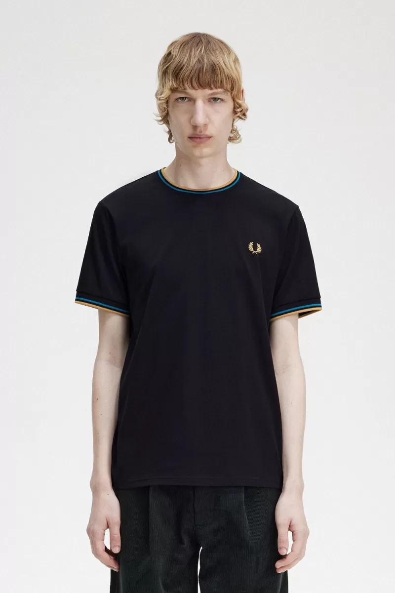 Fred Perry Twin Tipped Men’s T-Shirt Black Cyber Blue Light Rust KNBSL5398 Fred Perry Twin Tipped Men’s T-Shirt Black Cyber Blue Light Rust KNBSL5398
