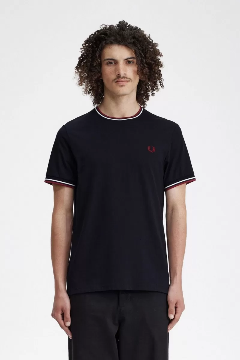 Fred Perry Twin Tipped Men’s T-Shirt Navy Snow White Burnt Red OCPRG3821 Fred Perry Twin Tipped Men’s T-Shirt Navy Snow White Burnt Red OCPRG3821