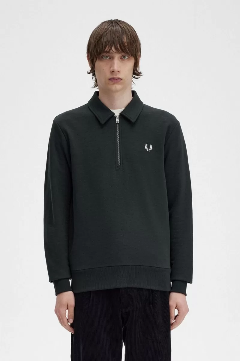 Fred Perry Zip Neck Collar Men’s Sweatshirts Night Green MLUHF0326 Fred Perry Zip Neck Collar Men’s Sweatshirts Night Green MLUHF0326