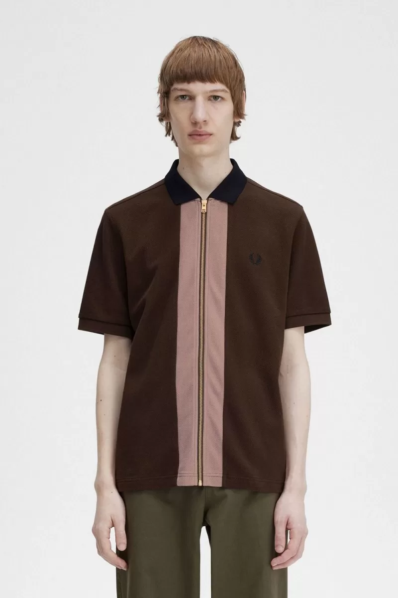 Fred Perry Zip Through Men’s Polo Shirt Burnt Tobacco ZBOTJ6051 Fred Perry Zip Through Men’s Polo Shirt Burnt Tobacco ZBOTJ6051